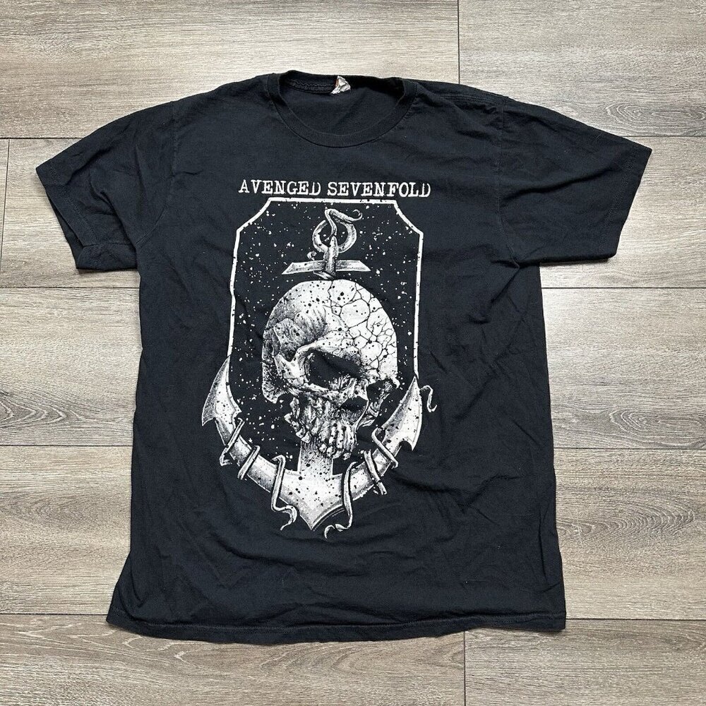 Avenged Sevenfold Rock Group Band T Shirt Men's Size XL Bay Island Skull Anchor